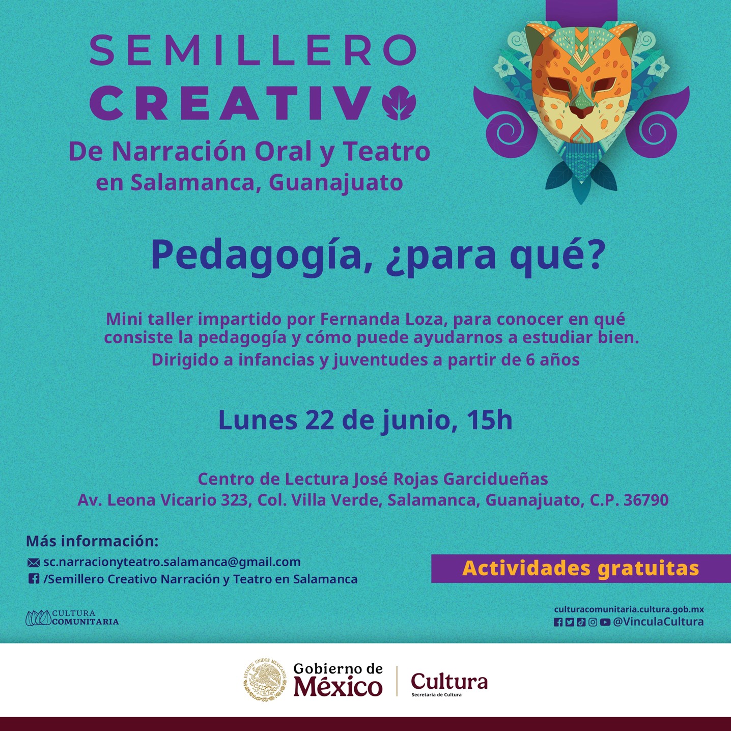 Actividad Cultural Comunitaria: Mini Taller Pedagógico de Expresión Corporal con Fernanda Loza